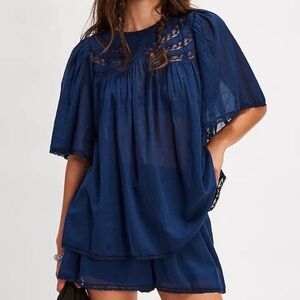 Free People Navy Blue Blouse